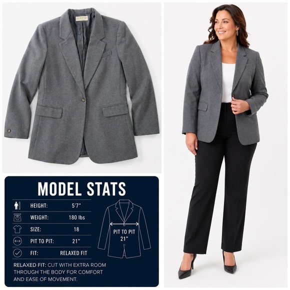 Orvis Jackets & Blazers - Orvis Womens Gray Single Button Blazer Jacket Size 18 Relaxed Fit Made in‎ USA